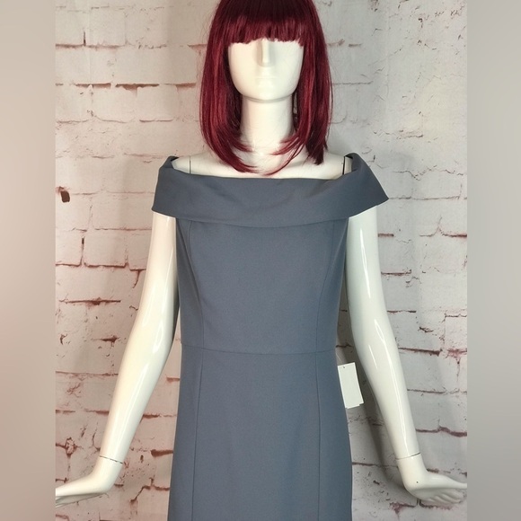 DESSY COLLECTION Silver Stone Blue off shoulder full length dress Size 16 NWT - Picture 9 of 15